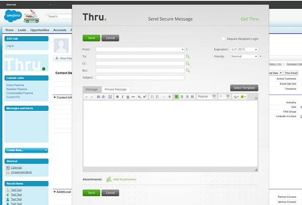 thru's salesforce connector sending a secure message screenshot