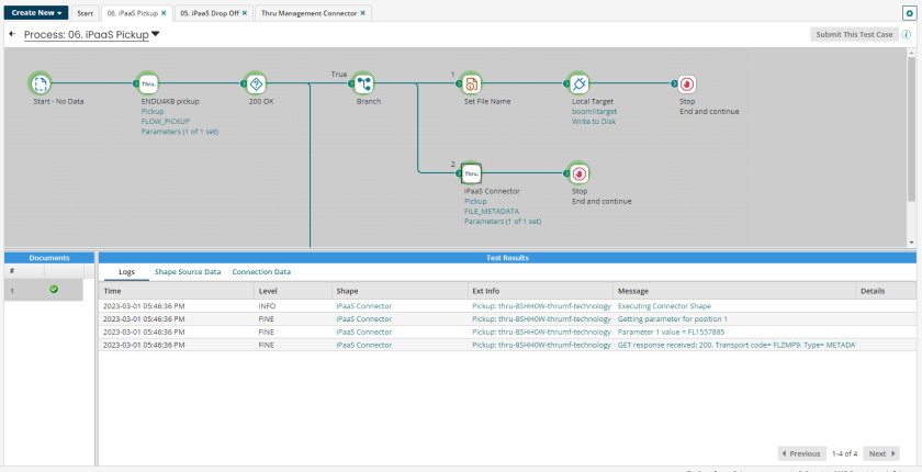 screenshot of the Thru MFT Connector being used in Boomi Enterprise Platform