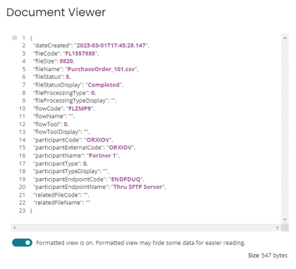 screenshot of the Document Viewer popup in the Thru Portal