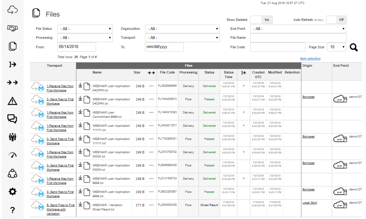 Thru Screenshot - First Mortgage File Dashboard provides filterable, drillable visibility into all file exchange activity