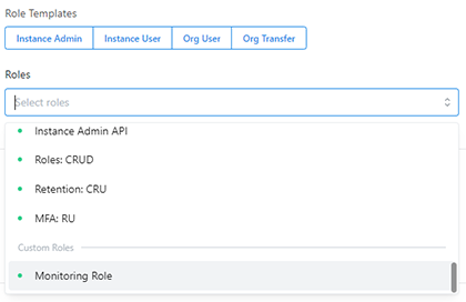 cropped screenshot showing portion of available roles in dropdown