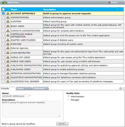 screenshot of built-in groups in file sharing