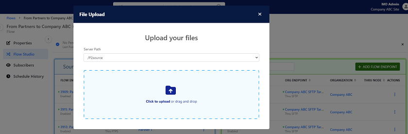 screenshot of the File Upload interface to test file transfer flow