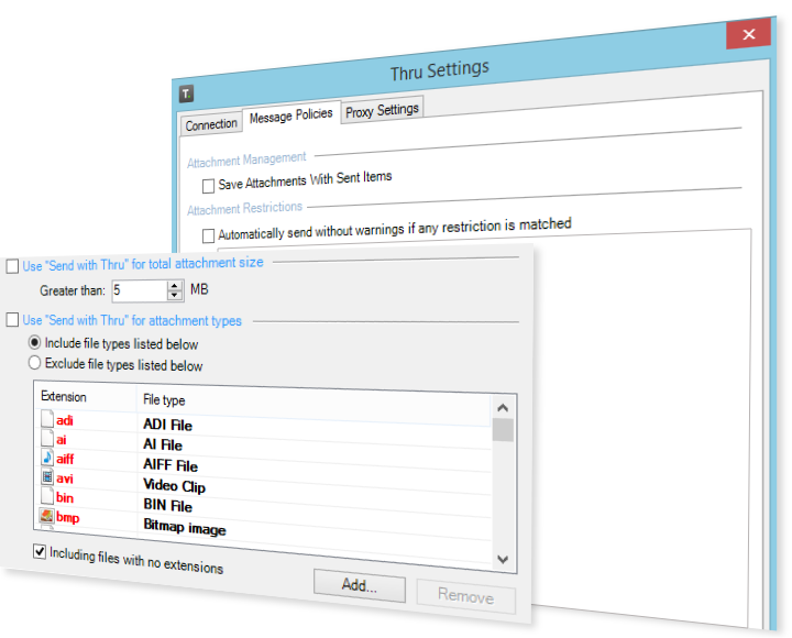 Set message policies using Thru’s Outlook integration