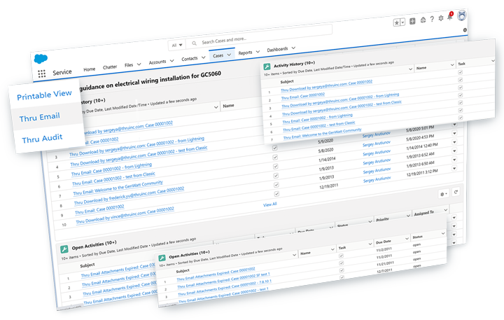 Screenshot of prospects’ activities and Thru file transfer integration in Salesforce