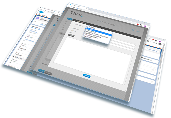 Mockup screenshot showing ability to send files of any size stored in Thru in Salesforce