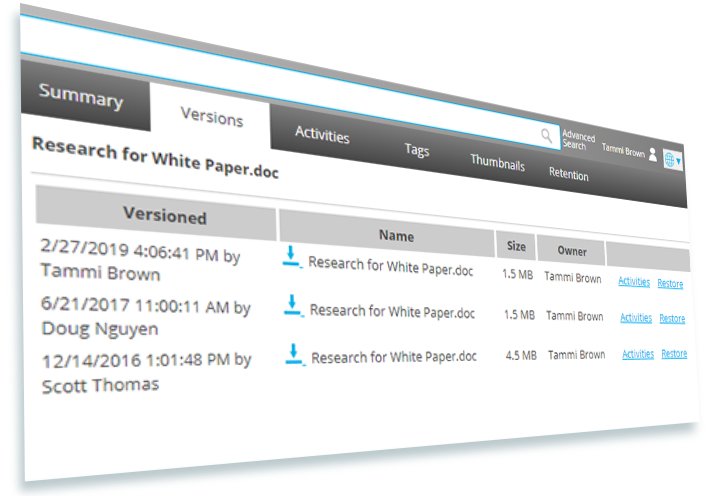 Thru’s manual file sharing dashboard showing edit history of documents