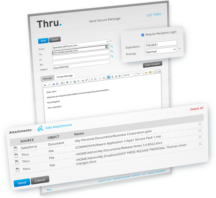 Attach file to secure messages using Thru’s Salesforce connector